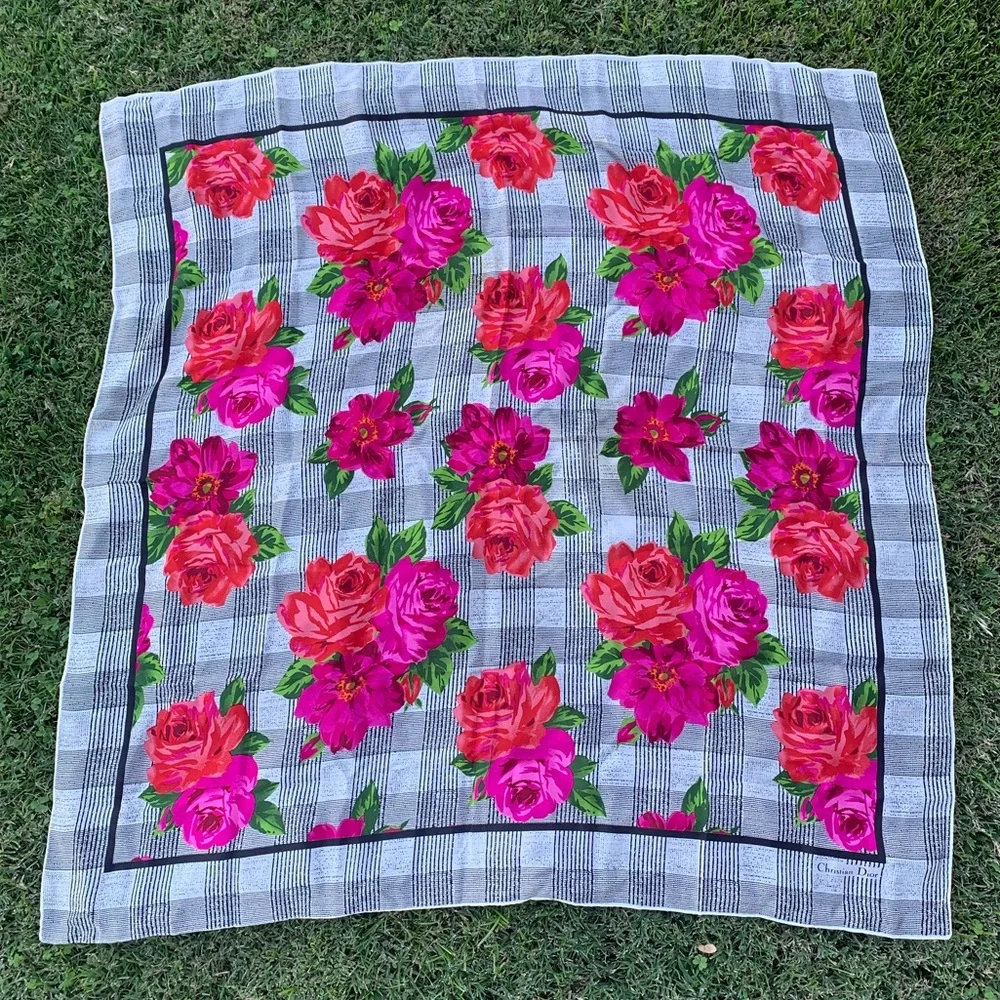 Vintage Christian Dior Floral Silk Scarf